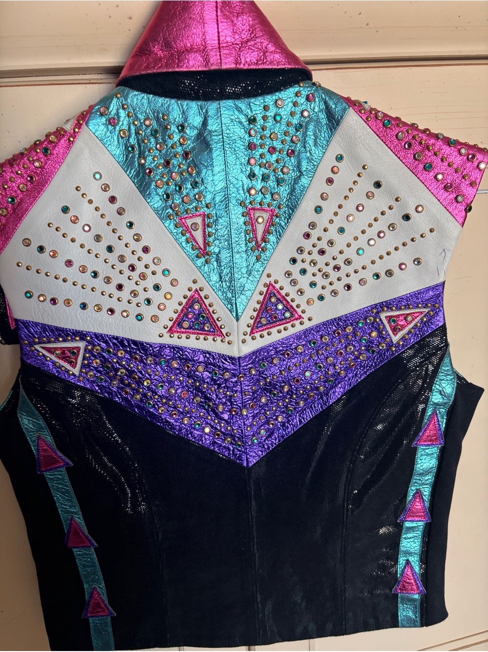 Embellished Metallic Crop Vest in Pink, Teal, Purple & Black - Picture 2 of 4